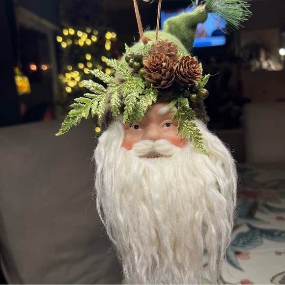 Vintage Christmas Ornament Santa Face Head Ceramic Fur Beard Hat Michael’s Table - Picture 2 of 8